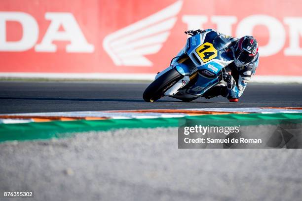 Rider Hector Garzo of Spain and Wimu CNS team in action during The Moto2 European Championship on November 19, 2017 in Cheste, Spain.