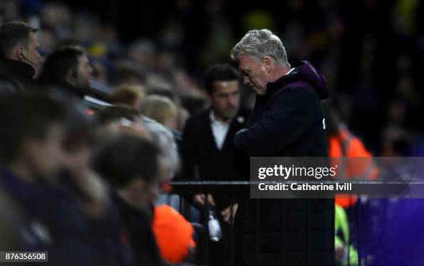 Dejected looking David Moyes manager of West Ham United during the Premier League match between Watford and West Ham United at Vicarage Road on...