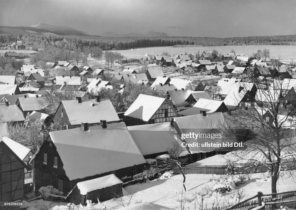 Elbingerode View of the city Elbingerode covered with snow Vintage property of ...