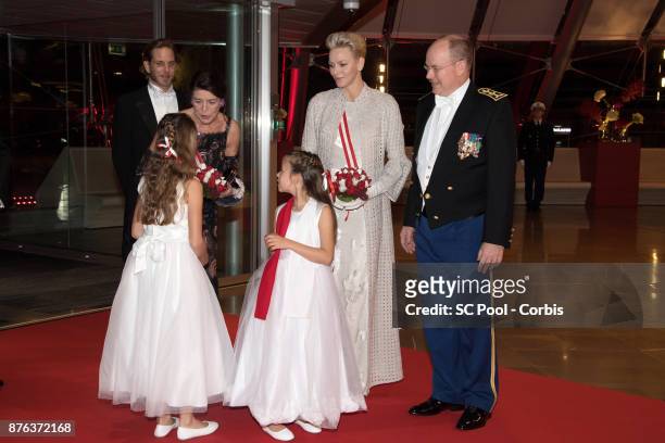 Princess Caroline of Hanover, Andrea Casiraghi, Princess Charlene of Monaco and Prince Albert II of Monaco arrive at the Monaco National Day Gala in...