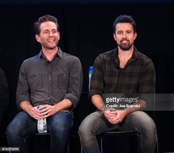Actor/producers Glenn Howerton and Rob McElhenny speak onstage during the 'It's Always Sunny' panel, part of Vulture Festival LA presented by AT&T at...