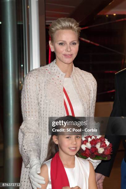 Princess Charlene of Monaco arrives at the Monaco National Day Gala in Grimaldi Forum on November 19, 2017 in Monaco, Monaco. .