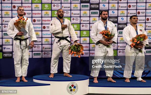 Over 100kg medallists Silver; Maciej Sarnacki of Poland, Gold; Roy Meyer of Netherlands, Bronzes; Soslan Bostanov of Russia and Javad Mahjoub of Iran...