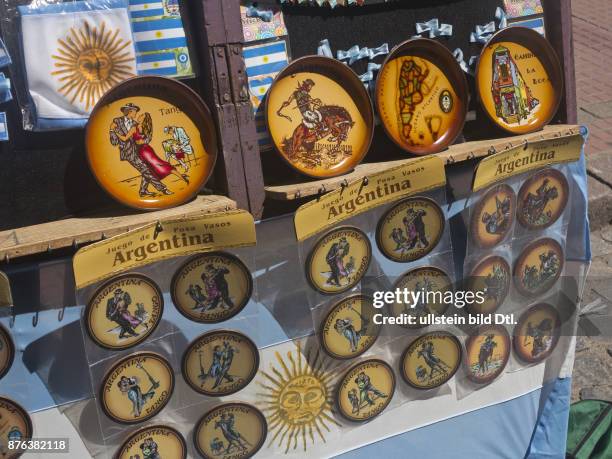 Souvenirs sold in the streets of the old barrio of San Telmo, Buenos Aires, Argentina