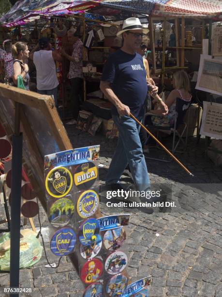 Souvenirs sold in the streets of the old barrio of San Telmo, Buenos Aires, Argentina