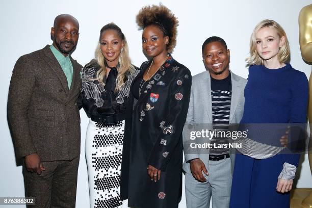 Actor Rob Morgan, musician Mary J. Blige, director Dee Rees, actor Jason Mitchell and actress Carey Mulligan attend The Academy of Motion Picture...