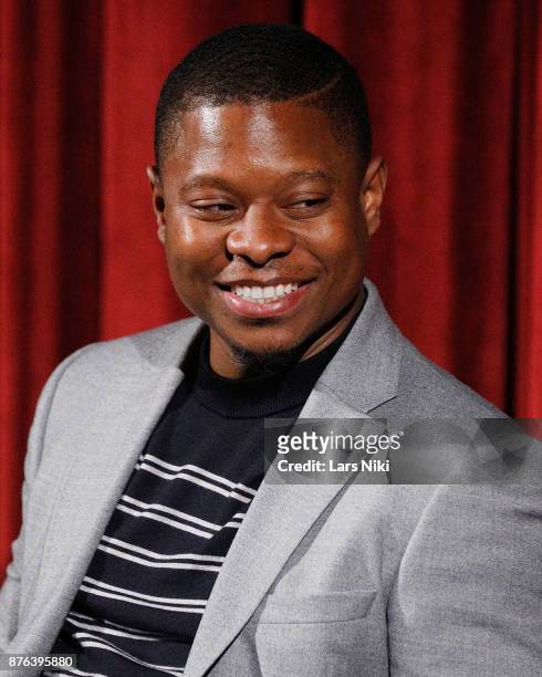 Actor Jason Mitchell on stage during The Academy of Motion Picture Arts & Sciences Official Academy Screening of Mudbound at the MOMA Celeste Bartos...