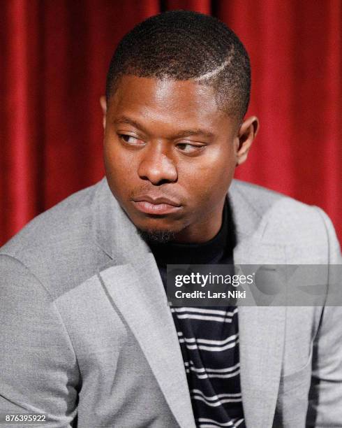 Actor Jason Mitchell on stage during The Academy of Motion Picture Arts & Sciences Official Academy Screening of Mudbound at the MOMA Celeste Bartos...