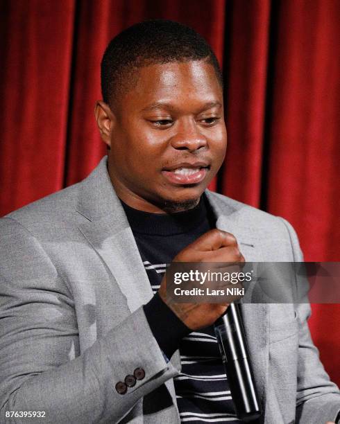 Actor Jason Mitchell on stage during The Academy of Motion Picture Arts & Sciences Official Academy Screening of Mudbound at the MOMA Celeste Bartos...