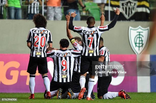 Players of Atletico MG celebrates a scored goal against Coritiba during a match between Atletico MG and Coritiba as part of Brasileirao Series A 2017...