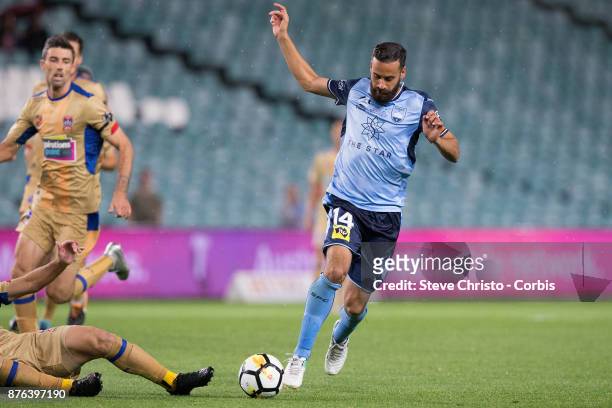 Alex Brosque of the Sydney FC gets past the Jets defence during the round seven A-League match between Sydney FC and Newcastle Jets at Allianz...