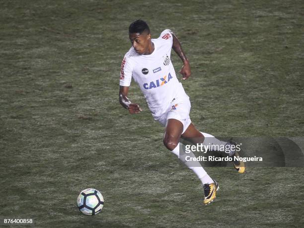 Bruno Henrique of Santos in action during the match between Santos and Gremio as a part of Campeonato Brasileiro 2017 at Vila Belmiro Stadium on...