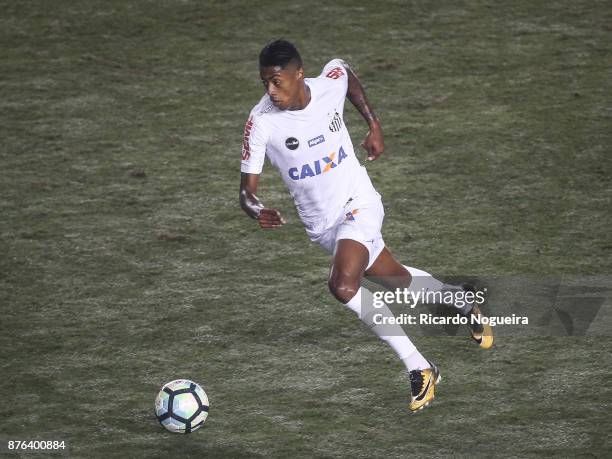 Bruno Henrique of Santos in action during the match between Santos and Gremio as a part of Campeonato Brasileiro 2017 at Vila Belmiro Stadium on...