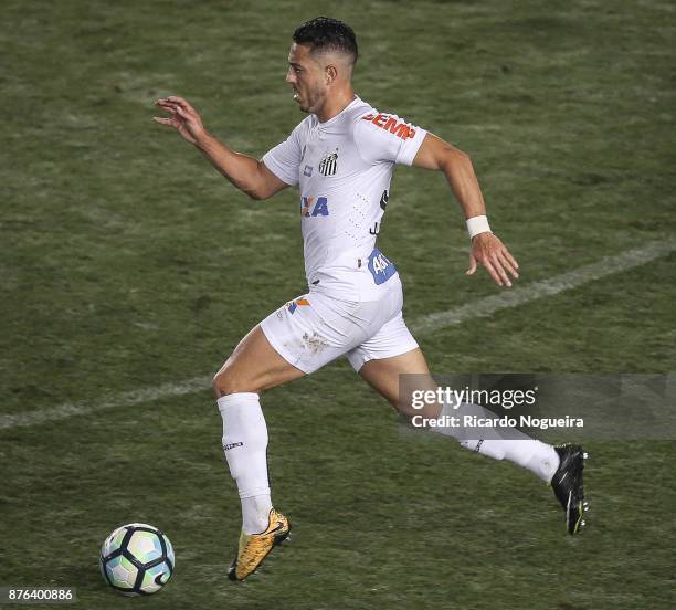 Jean Mota of Santos in action during the match between Santos and Gremio as a part of Campeonato Brasileiro 2017 at Vila Belmiro Stadium on November...