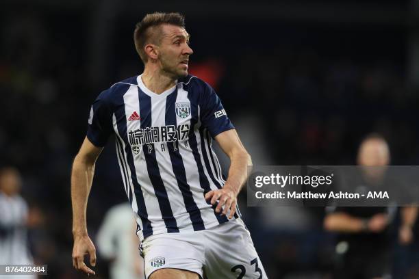 Gareth McAuley of West Bromwich Albion during the Premier League match between West Bromwich Albion and Chelsea at The Hawthorns on November 18, 2017...