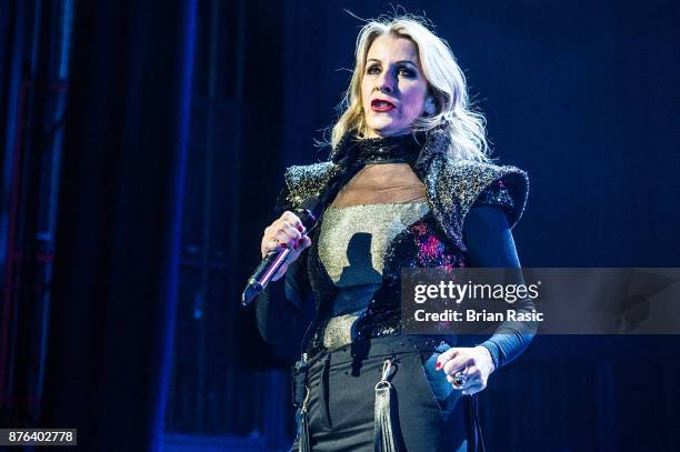 Sara Dallin of Bananarama performs at Eventim Apollo on November 19, 2017 in London, England.