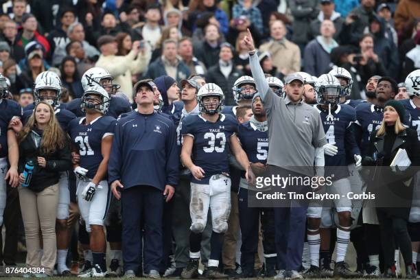 Yale head coachTony Reno , reacts as the game finishes during the Yale V Harvard, Ivy League Football match at the Yale Bowl. Yale won the game 24-3...