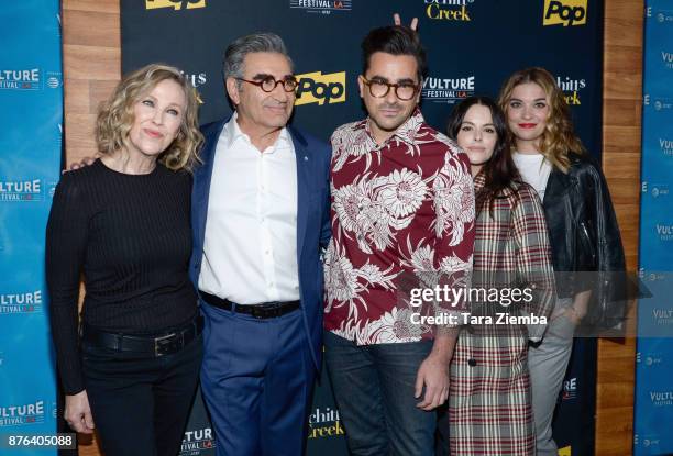 Actors Catherine O'Hara, Eugene Levy, Dan Levy, Emily Hampshire and Annie Murphy attend the "Schitt's Creek" panel during Vulture Festival Los...