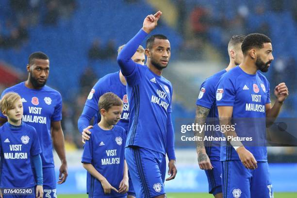 Loic Damour of Cardiff City prior to kick off of the Sky Bet Championship match between Cardiff City and Brentford at the Cardiff City Stadium on...