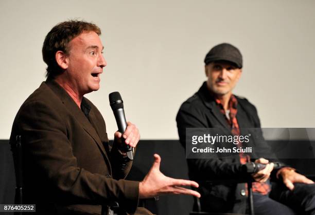 Writer Steven Rogers and director Craig Gillespie speak onstage during the the "I, Tonya" screening and interview with Craig Gillespie and Steven...