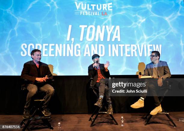 Writer Steven Rogers, director Craig Gillespie and journalist Chris Lee speak onstage at the "I, Tonya" screening and interview with Craig Gillespie...