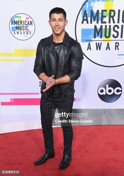 Nick Jonas attends the 2017 American Music Awards at Microsoft Theater on November 19, 2017 in Los Angeles, California.