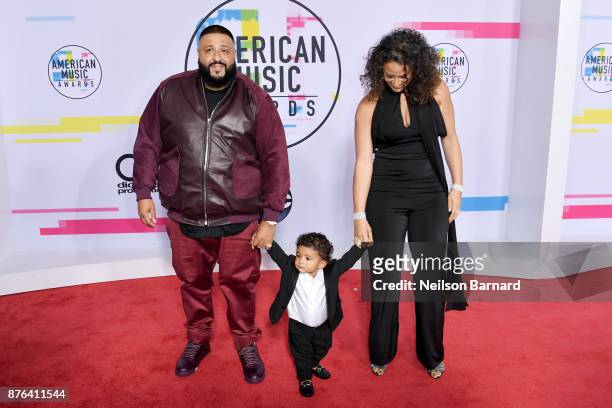 Khaled, Asahd Tuck Khaled and Nicole Tuck attend the 2017 American Music Awards at Microsoft Theater on November 19, 2017 in Los Angeles, California.