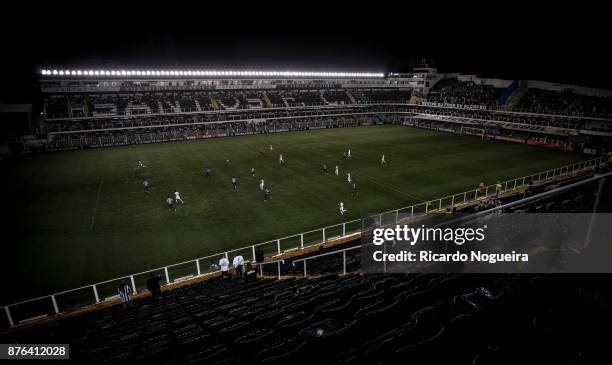 General view of the centennial stadium of Vila Belmiro during the match between Santos and Gremio as a part of Campeonato Brasileiro 2017 on November...