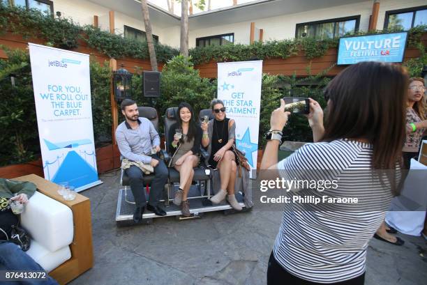 Branding is displayed in the Vulture Lounge during Vulture Festival LA presented by AT&T at The Hollywood Roosevelt Hotel on November 19, 2017 in...