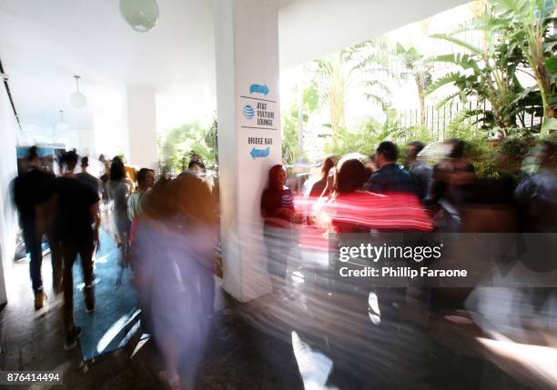 Branding is displayed in the Vulture Lounge during Vulture Festival LA presented by AT&T at The Hollywood Roosevelt Hotel on November 19, 2017 in...