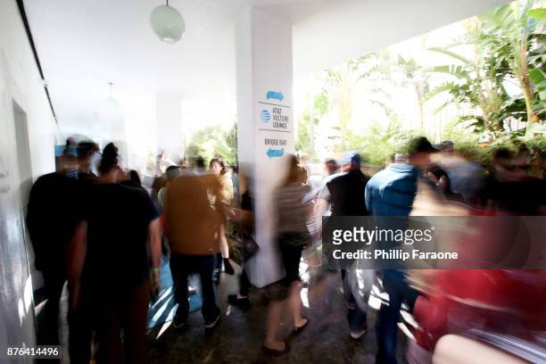 Branding is displayed in the Vulture Lounge during Vulture Festival LA presented by AT&T at The Hollywood Roosevelt Hotel on November 19, 2017 in...