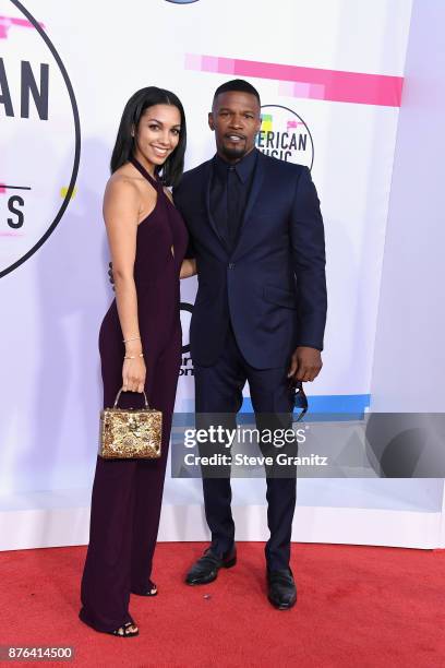 Corinne Foxx and Jamie Foxx attends the 2017 American Music Awards at Microsoft Theater on November 19, 2017 in Los Angeles, California.