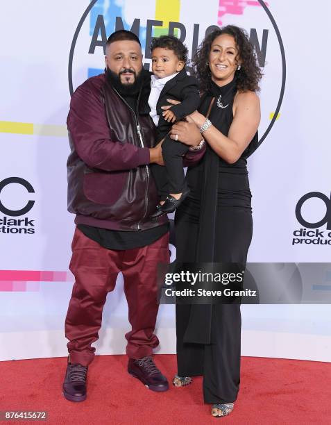 Khaled, Asahd Tuck Khaled, and Nicole Tuck attend the 2017 American Music Awards at Microsoft Theater on November 19, 2017 in Los Angeles, California.