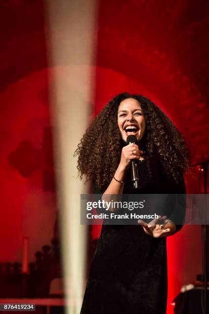 German singer Joy Denalane performs live on stage during a concert at the Passionskirche on November 19, 2017 in Berlin, Germany.