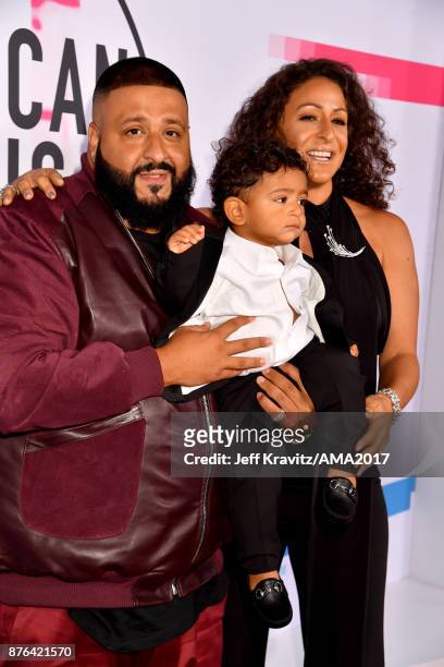 Khaled, Asahd Tuck Khaled, and Nicole Tuck attend the 2017 American Music Awards at Microsoft Theater on November 19, 2017 in Los Angeles, California.