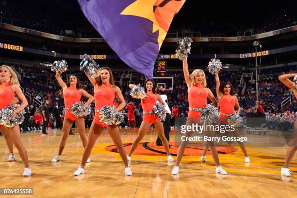 The Phoenix Suns dance team performs against the Chicago Bulls on November 19, 2017 at Talking Stick Resort Arena in Phoenix, Arizona. NOTE TO USER:...
