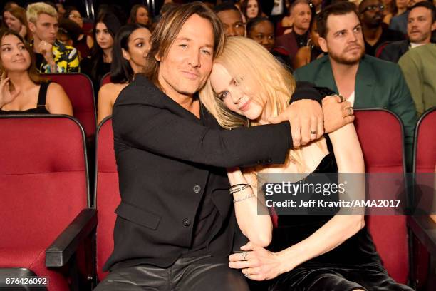 Keith Urban and Nicole Kidman attend the 2017 American Music Awards at Microsoft Theater on November 19, 2017 in Los Angeles, California.