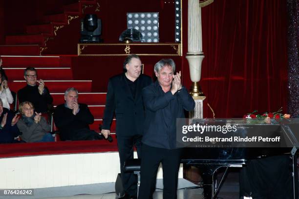 Gerard Depardieu and Pianist Gerard Daguerre acknowledge the applause of the audience at the end of Barbara makes Gerard Depardieu triumph in...