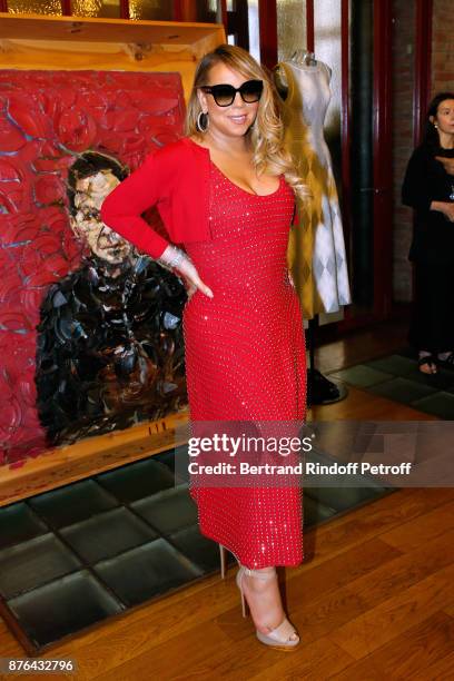 Singer Mariah Carey tries a Dress Created By Azzedine Alaia at Azzedine Alaia Gallery on June 23, 2017 in Paris, France.