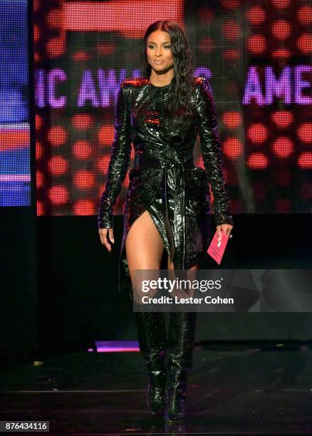 Ciara speaks onstage during the 2017 American Music Awards at Microsoft Theater on November 19, 2017 in Los Angeles, California.