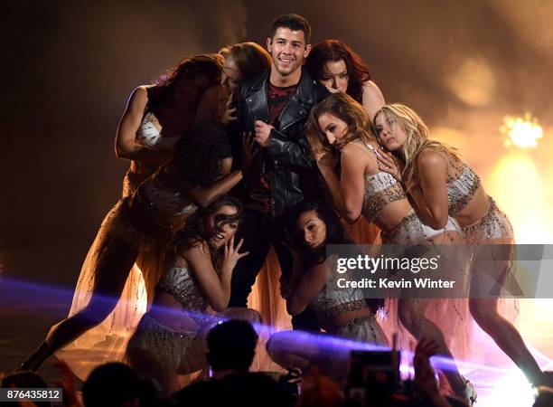 Nick Jonas performs onstage during the 2017 American Music Awards at Microsoft Theater on November 19, 2017 in Los Angeles, California.