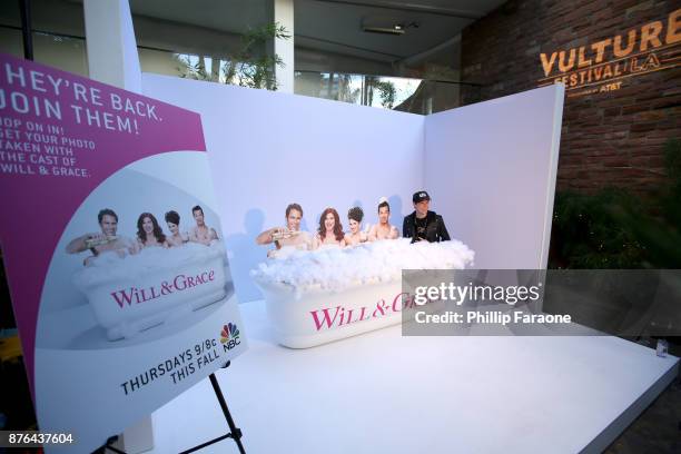 Festivalgoers visit the 'Will & Grace' activation in the Vulture Lounge during Vulture Festival LA presented by AT&T at The Hollywood Roosevelt Hotel...