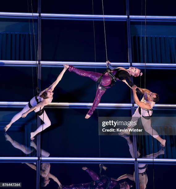 Pink performs onstage during the 2017 American Music Awards at Microsoft Theater on November 16, 2017 in Los Angeles, California. This was a pre-tape...