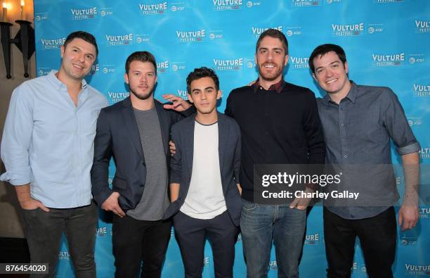 Dan Lagana, Jimmy Tatro, Tyler Alvaraz, Tony Yacenda and Dan Perrault attend the 'American Vandal' panel during Vulture Festival LA presented by AT&T...