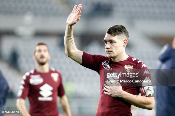 Andrea Belotti of Torino FC apologise to the fans at the end of the Serie A football match between Torino Fc and Ac Chievo Verona . The match ended...