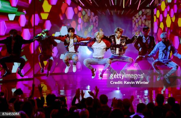 Music group BTS performs onstage during the 2017 American Music Awards at Microsoft Theater on November 19, 2017 in Los Angeles, California.