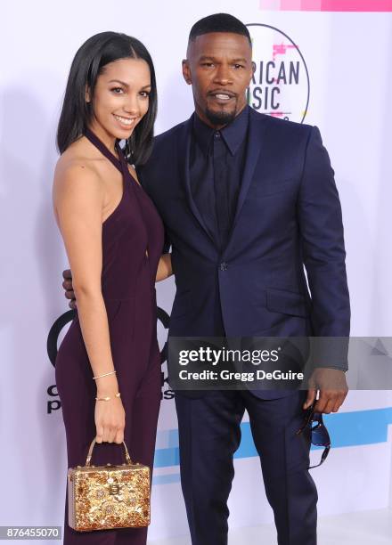 Corinne Foxx and Jamie Foxx arrive at the 2017 American Music Awards at Microsoft Theater on November 19, 2017 in Los Angeles, California.