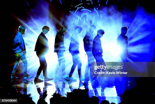 Music group BTS performs onstage during the 2017 American Music Awards at Microsoft Theater on November 19, 2017 in Los Angeles, California.