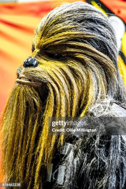 Star Wars Chewbacca cosplayer seen in character during the Birmingham MCM Comic Con held at NEC Arena on November 19, 2017 in Birmingham, England.