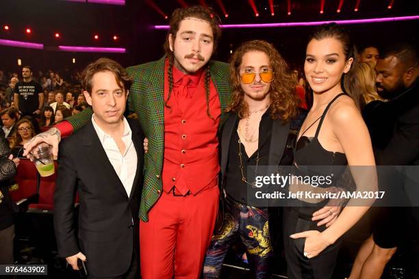 President of Republic Group Charlie Walk, Post Malone, Watt, and Hailee Steinfield at the 2017 American Music Awards at Microsoft Theater on November...